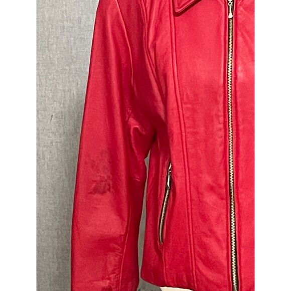 Guess Red Genuine Leather Zip Jacket Size L - Picture 4 of 13